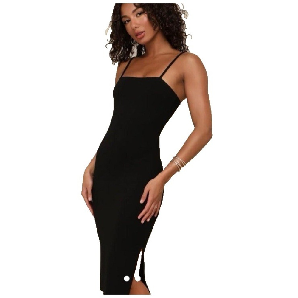 dee elly Womens Spaghetti Strap Fitted Bodycon Black Dress‎ Side Slit Sz L Party